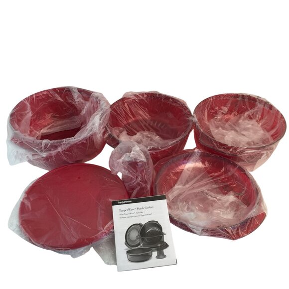 Tupperware TupperWave Stack Cooker Cranberry Red New Complete Set - Picture 7 of 7